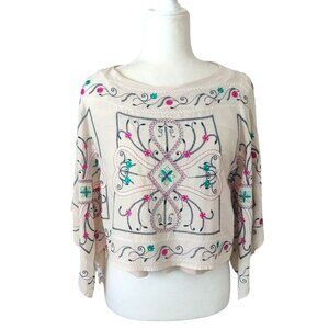 Chico's Women's Size 0/Small Embroidered Boho Kimono Style Layered Blouse